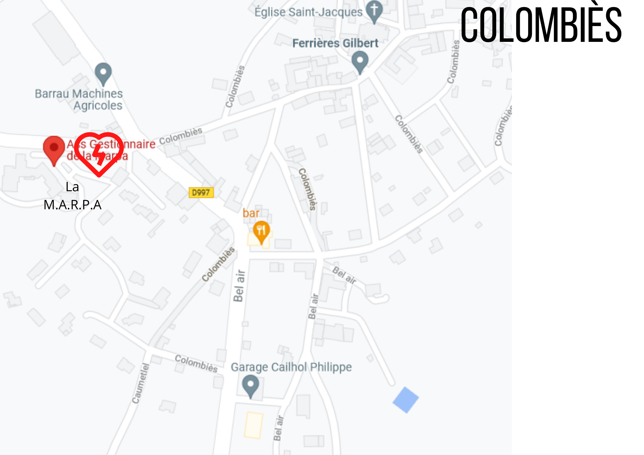 Carte des défibrillateur sur la commune de Colombiés (MARPA)